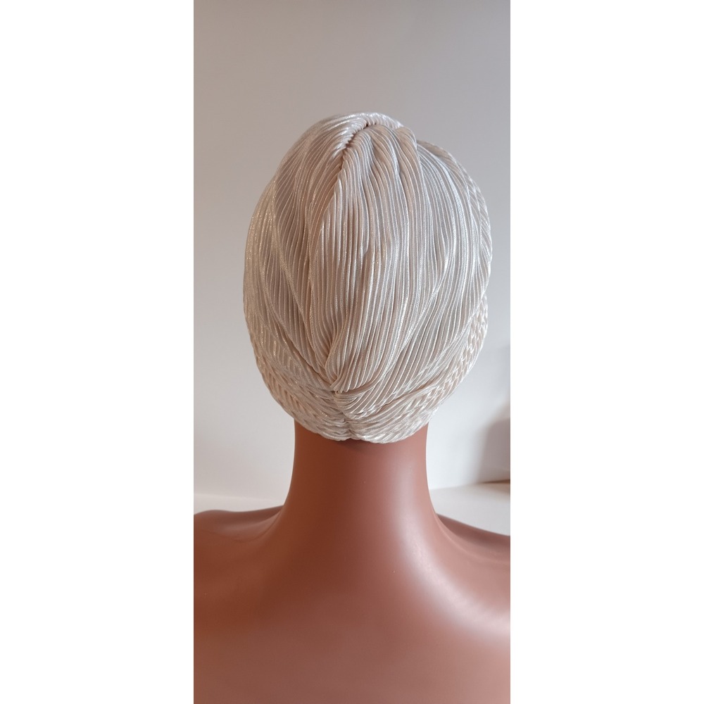 Tan Shimmer Pleated Front Twist Hijab Cap Modest Turban Headpiece - Picture 3 of 5